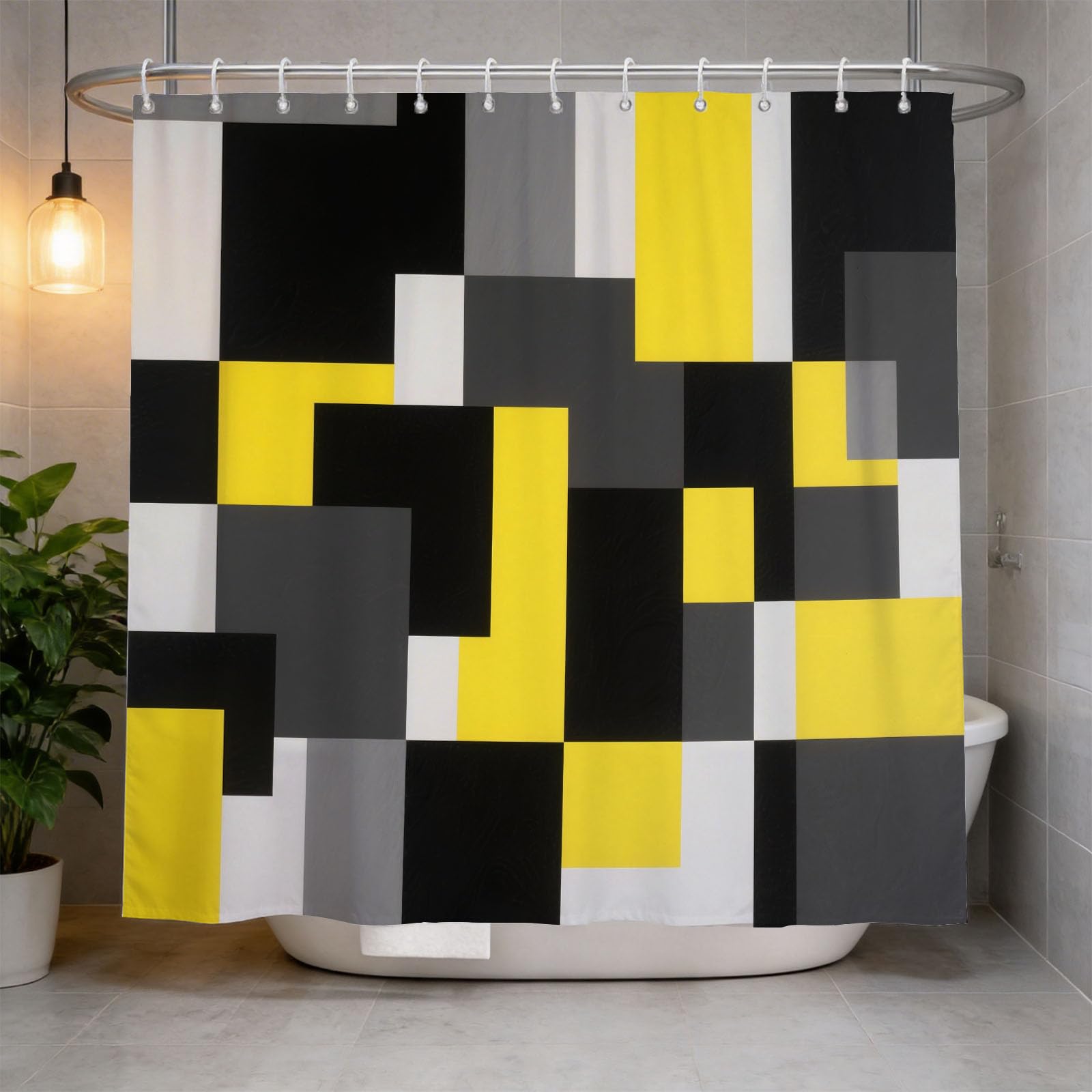 Hongduo 3D Geometric Art Shower Curtain for Stalls Bathtubs Cartoon Bathroom Decor Shower Curtain Set Polyester Fabric Waterproof 120x180cm/48X71 Inch with Hooks