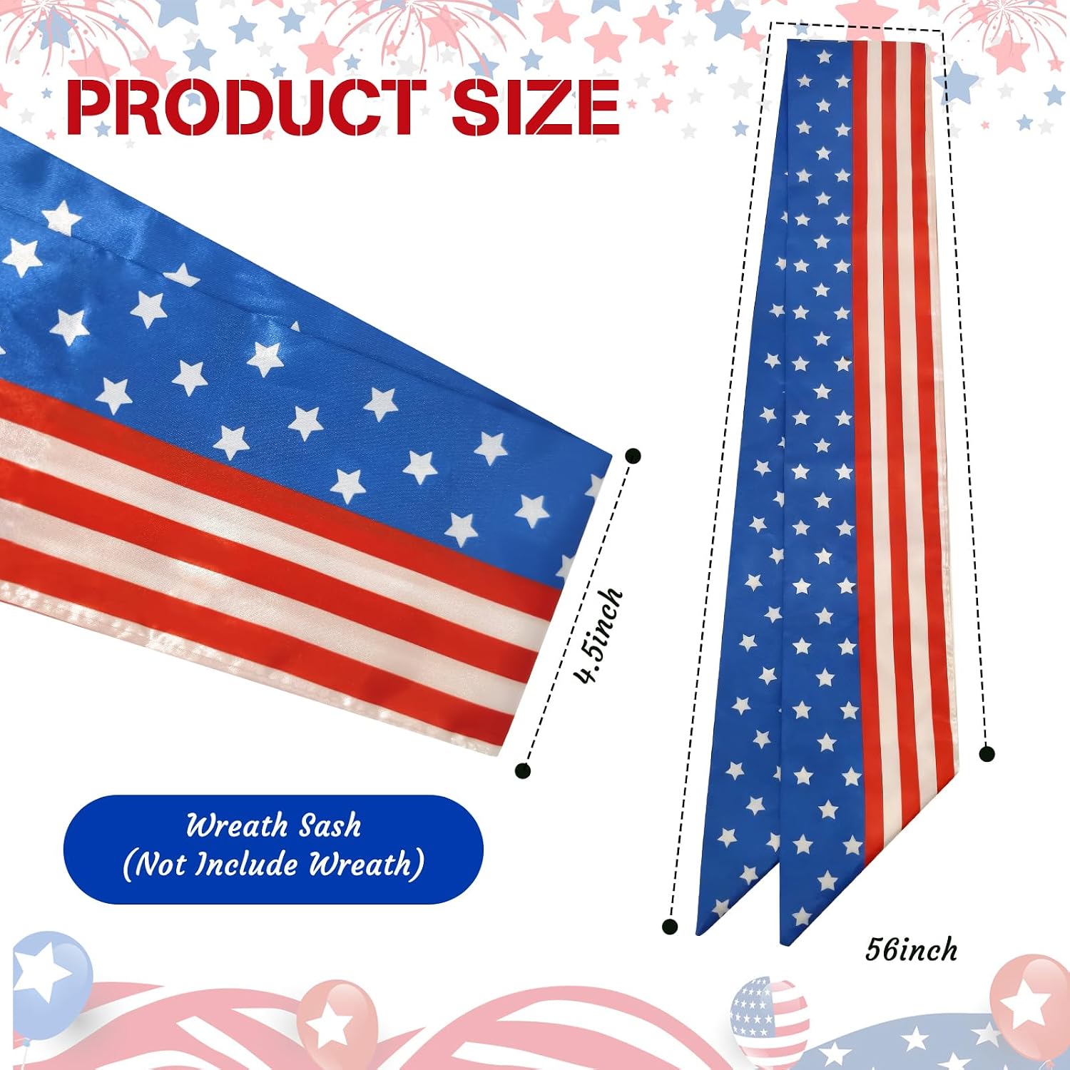 2 Set Patriotic Wreath Sashs with Flags for Front Door, American Flag Wreath Accessories, 5" W x 55" Fine Linen Ribbon 4th of July Memorial Day Outdoor Indoor Decoration (Patriotic)