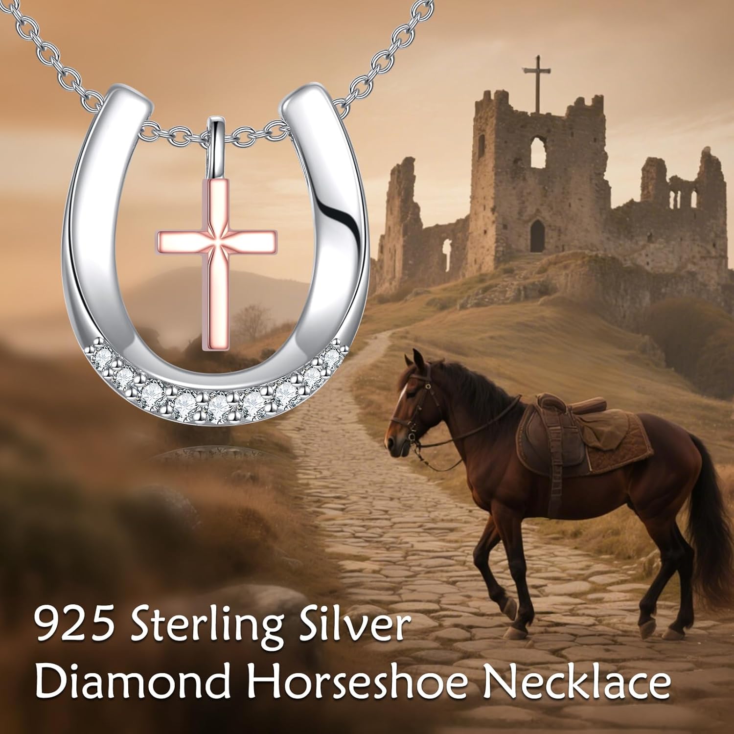 Diamond Horseshoe Necklace Sterling Silver Lucky Horse Shoe Jewelry Gift for Women - Image 6