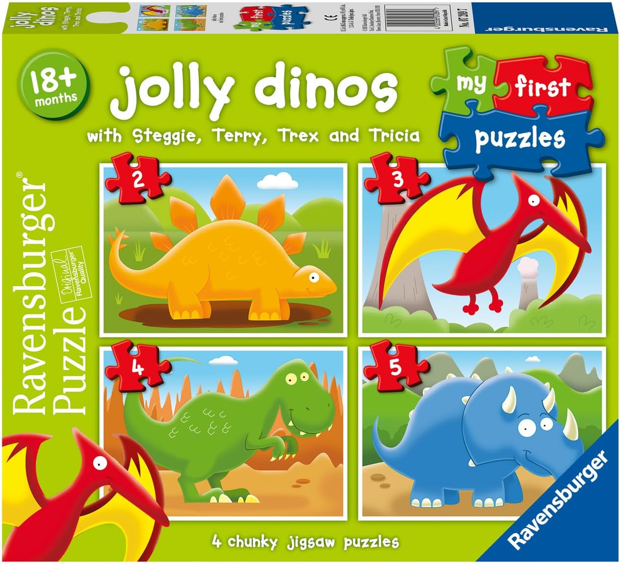 Ravensburger My First Puzzle: Jolly Dinos (2: 3: 4 & 5 Piece) Jigsaw Puzzle for Kids - Every Piece is Unique, Pieces Fit Together Perfectly