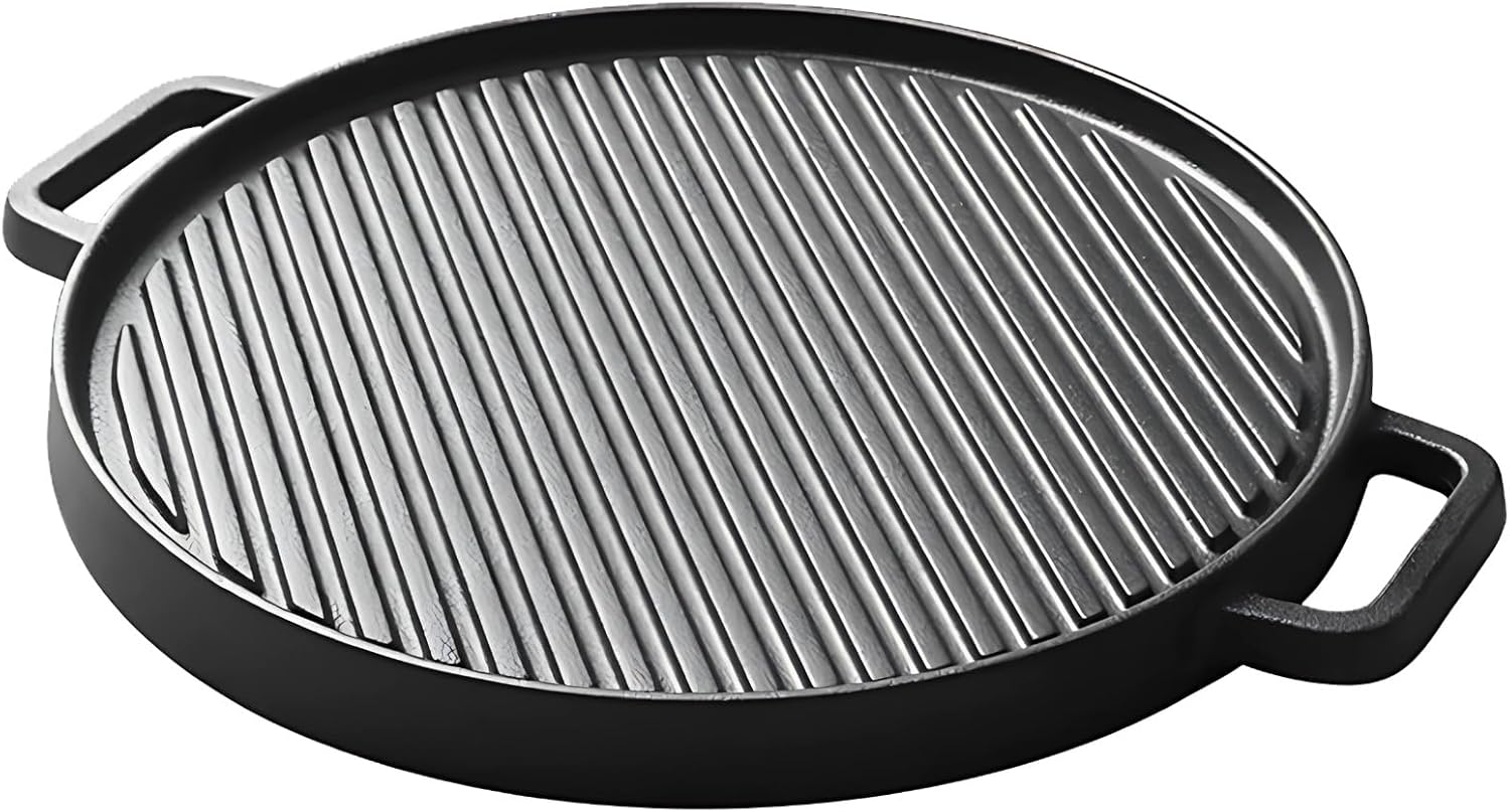 1 Pcs Cast Iron Griddle, 11.8 in Reversible Grill Griddle for Gas Grill & Stove Tops, Multifunctional Double-Sided Grill Pan with Ribbed Surface for Indoor Outdoor Use