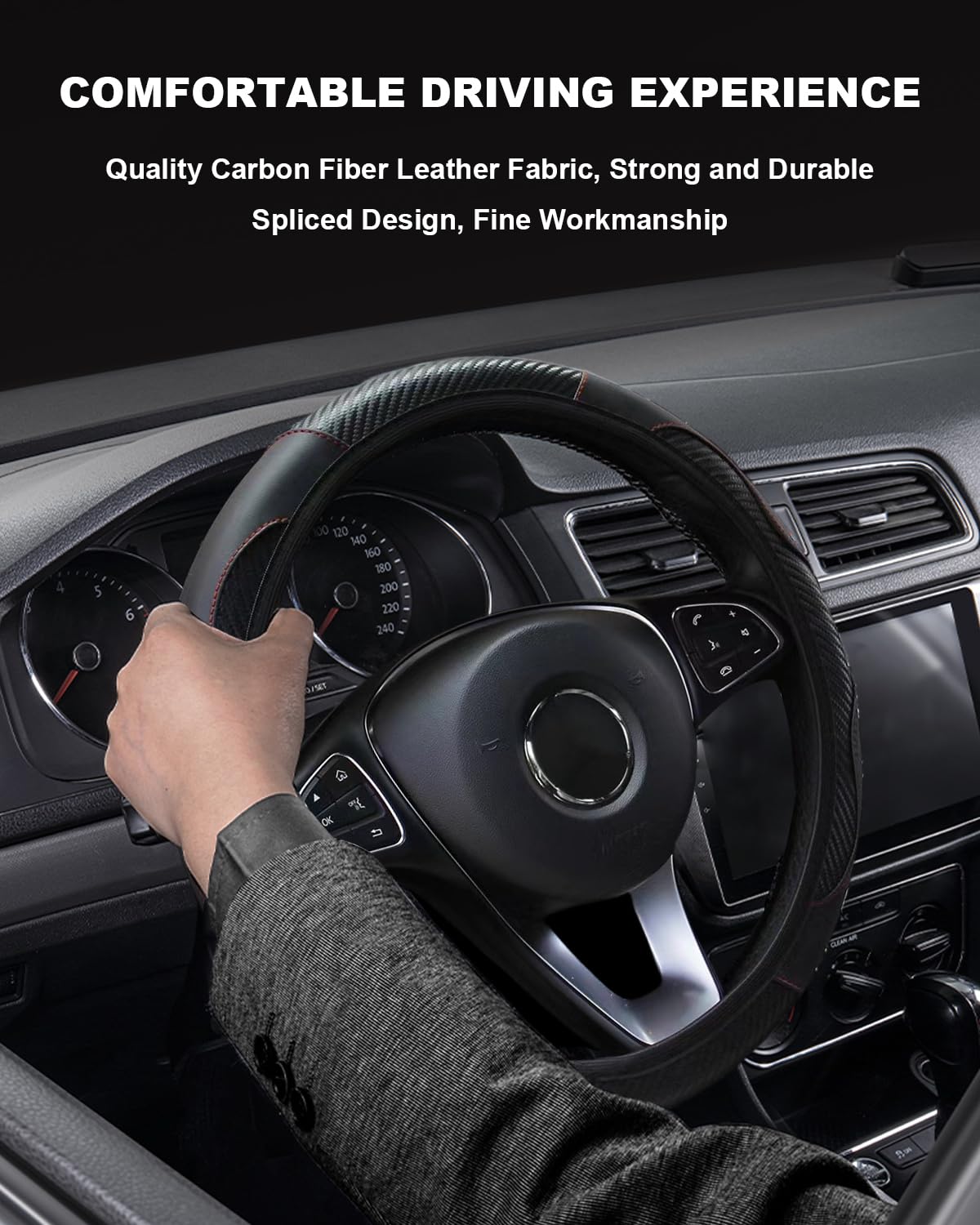 Coprivolante In Pelle Microfibra - Universale Per Auto 37-38 Cm, Antiscivolo, Nero E Rosso - Foto 3