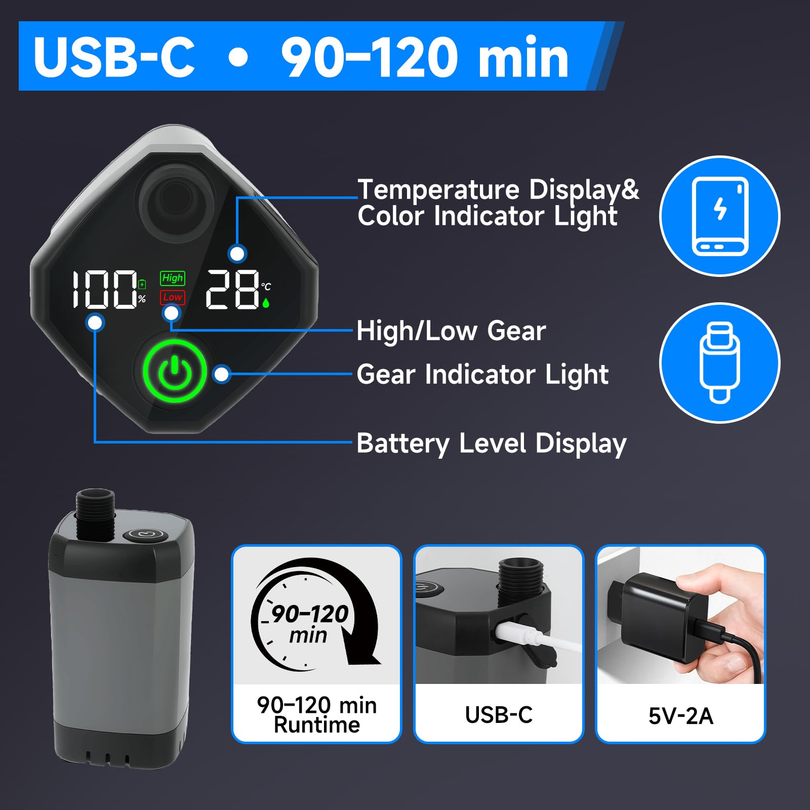 Doccia Portatile Con Batteria 6000mAh – Riscaldatore Per Campeggio – YT-100W
