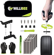 WILLIBEE 9-in-1 Tool Set (Pack of 30 Strips), Tubeless Tyre Puncture Repair Kit for Car, Bike, Scooter & SUV (with Storage Bag) | Universal Emergency Tyre Fix Tool Set, Flat Tire Puncher Repair Kit.
