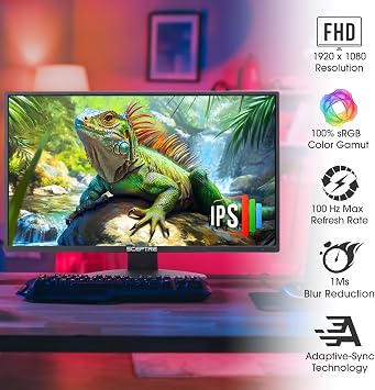 New! Sceptre 22 inch Prime Monitor 100+Hz 100% sRGB HDMI x2 VGA Build-in Speakers, Machine Black 2026 (E225W-19203R Series)