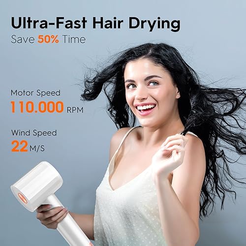Miniatura 4 de Fentgo Secador de pelo iónico, secador profesional de alta velocidad con motor sin escobillas para secado rápido, bajo ruido, ligero, secadora de