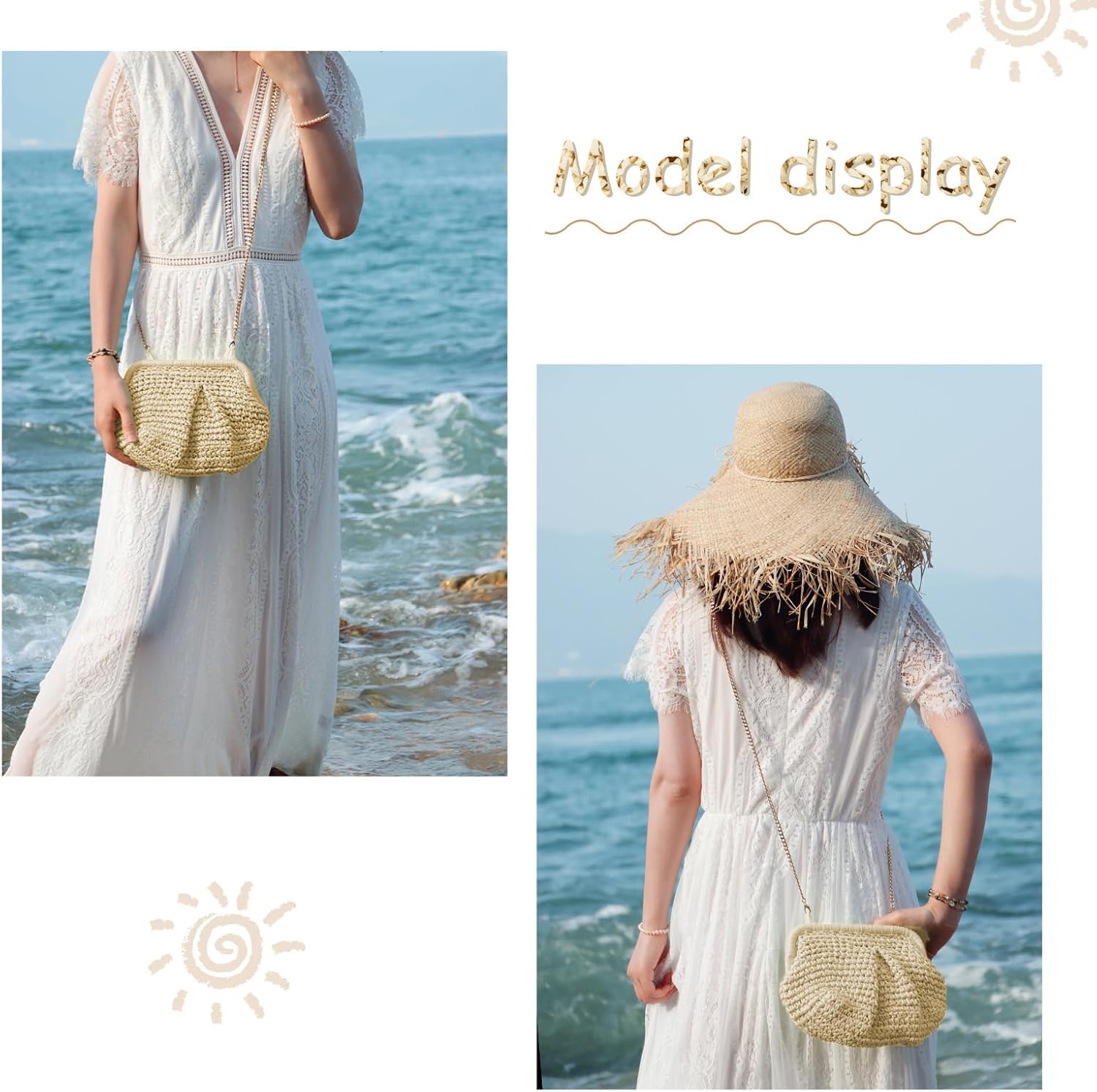 Emprier Straw Clutch Purses for Women Cloud Dumpling Pouch Straw Crossbody Shoulder Handbag Summer Beach Woven Bag - Image 6
