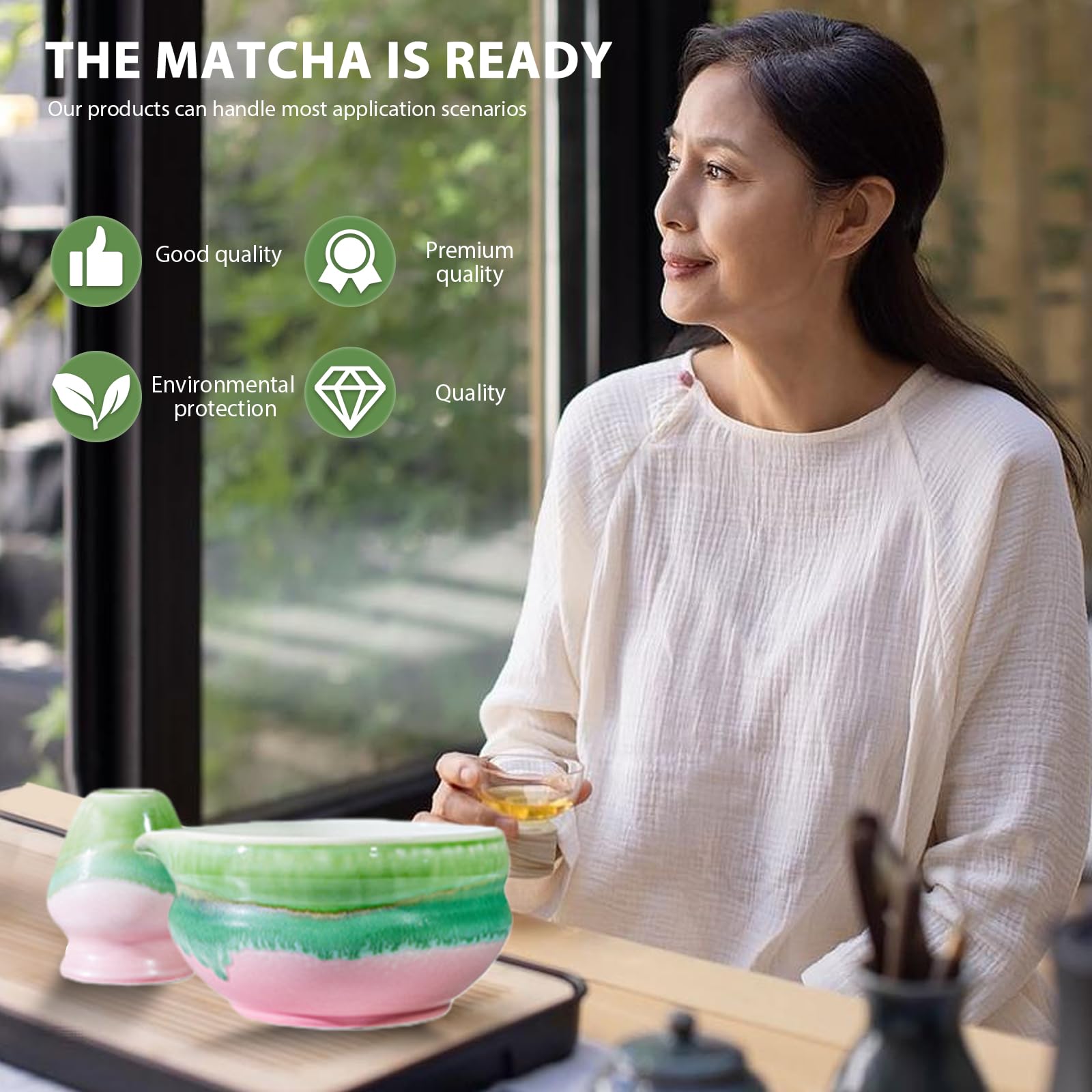 Set di 5 scope matcha, ciotola e set rosa, con beccuccio, frusta, cucchiaio+chasen+colino, tè per cerimonie di tè e regalo