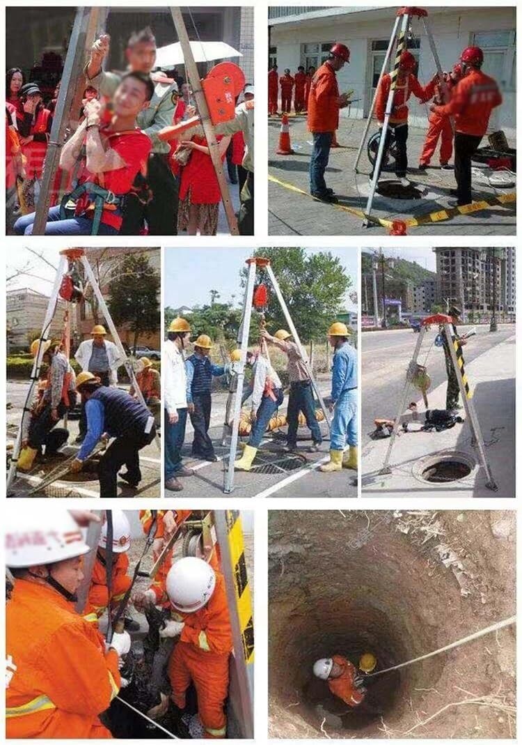 Kit treppiede per Soccorso Stradale, Sistema di Corde di Soccorso Regolabile per spazi confinati, per Soccorso in Pozzi Profondi/Pulizia fognature/Riparazione Tubi, con Protezione