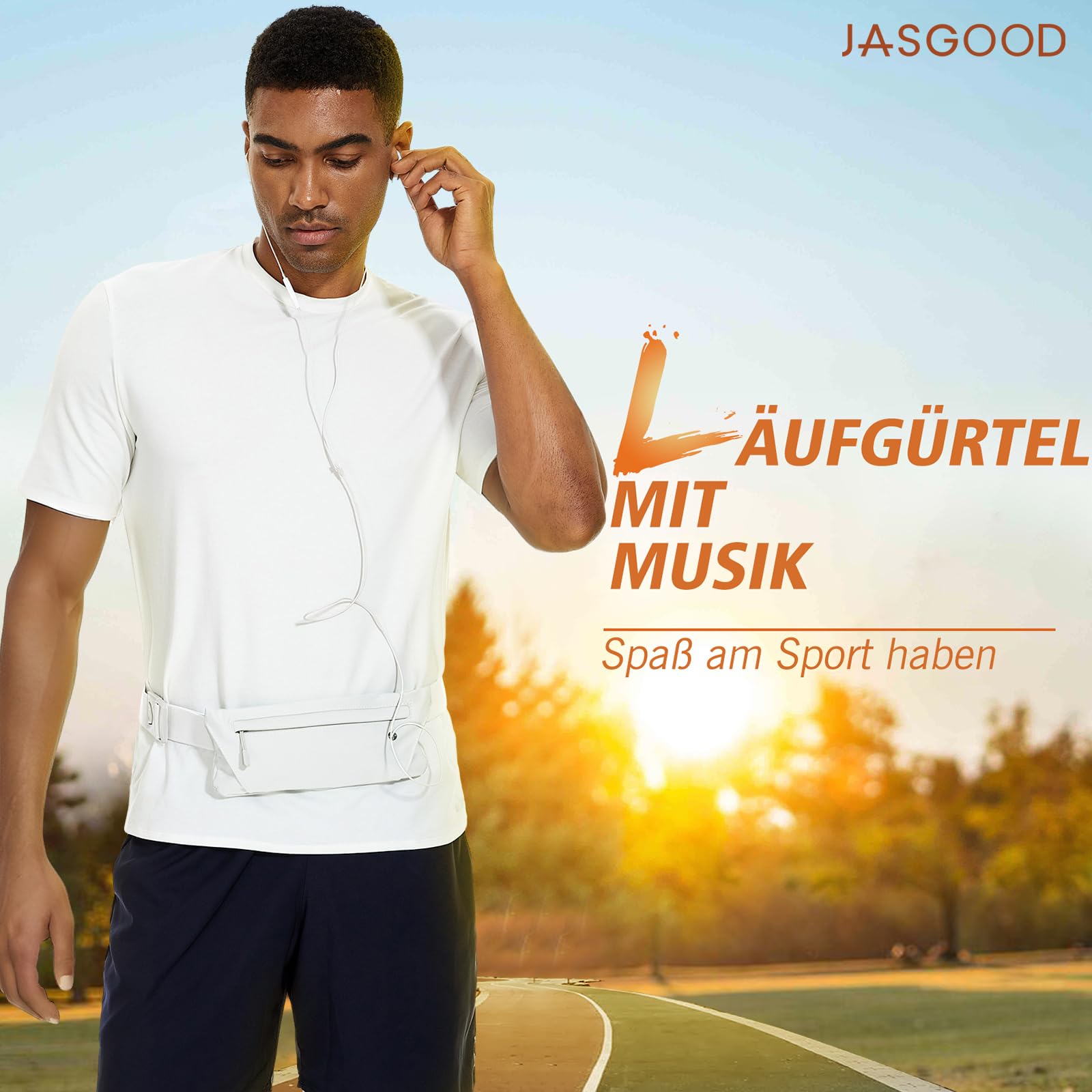 JasGood Laufgürtel für Handy Bauchtasche Hüfttasche Elastischer Lauftasche für Damen und Herren Gürteltasche Brusttasche zum Laufen Joggen Fitness Sport,Weiß