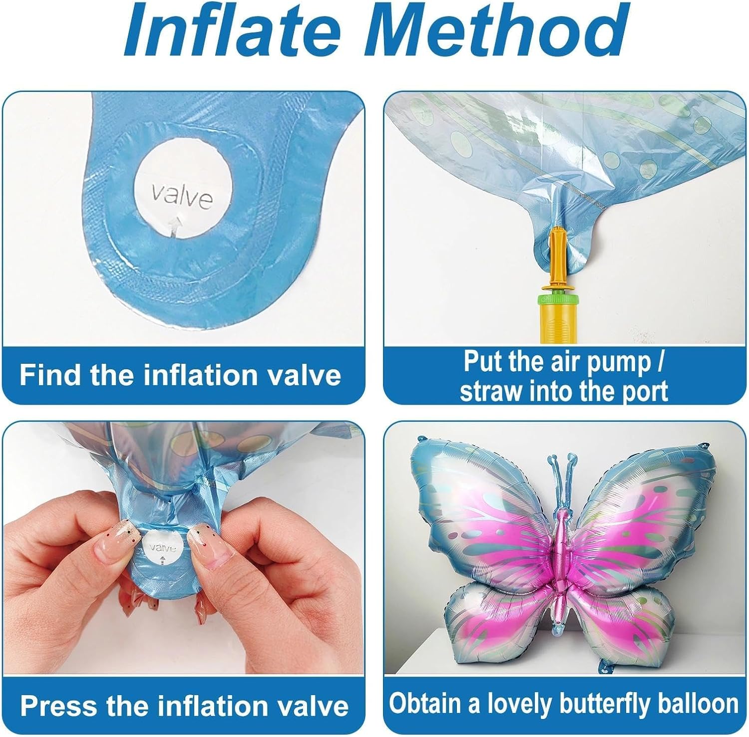 Blue Butterfly Happy Birthday Banner, 70.86 * 43.3Inch Happy Birthday Banner for Women, Party Decorations for Girls (Blue Butterfly set)