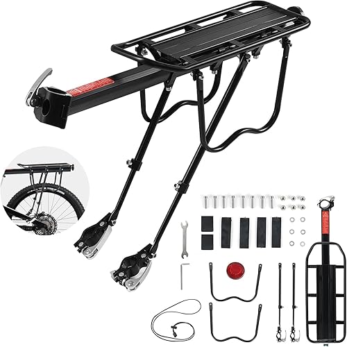 Rear Bike Rack, Aluminum Alloy, Black, 160 lbs Load Capacity, Quick Release, Cycling Camping Touring