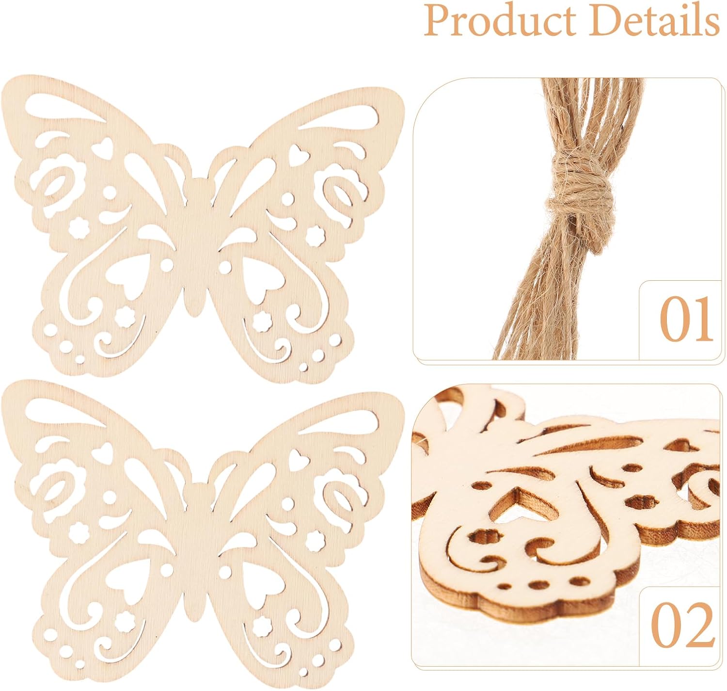 EXCEART Wooden Butterfly Craft Embellishments with Rope 10Pcs Natural Wood Slices 3.14X2.36 Inch DIY Scrapbooking Art Supplies for Kids Creative Projects