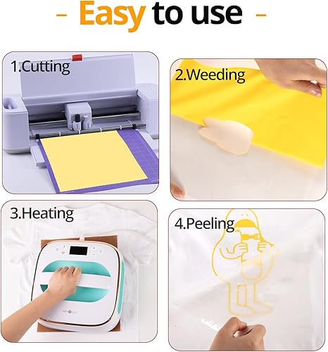 Miniatura 4 de HTVRONT Paquete de 10 vinilos termotransferibles amarillos de 12 x 10 pulgadas para camisetas, vinilo amarillo para planchar, para Cricut,