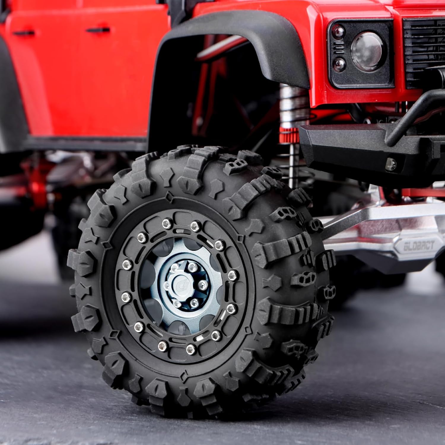 RC 1.3" Wheel and Tire Set, Aluminum Beadlock Wheels Mud Terrain Tires for 1/18 1/24 RC Micro Crawlers Ascent18 TRX4M SCX24 Upgrades Parts