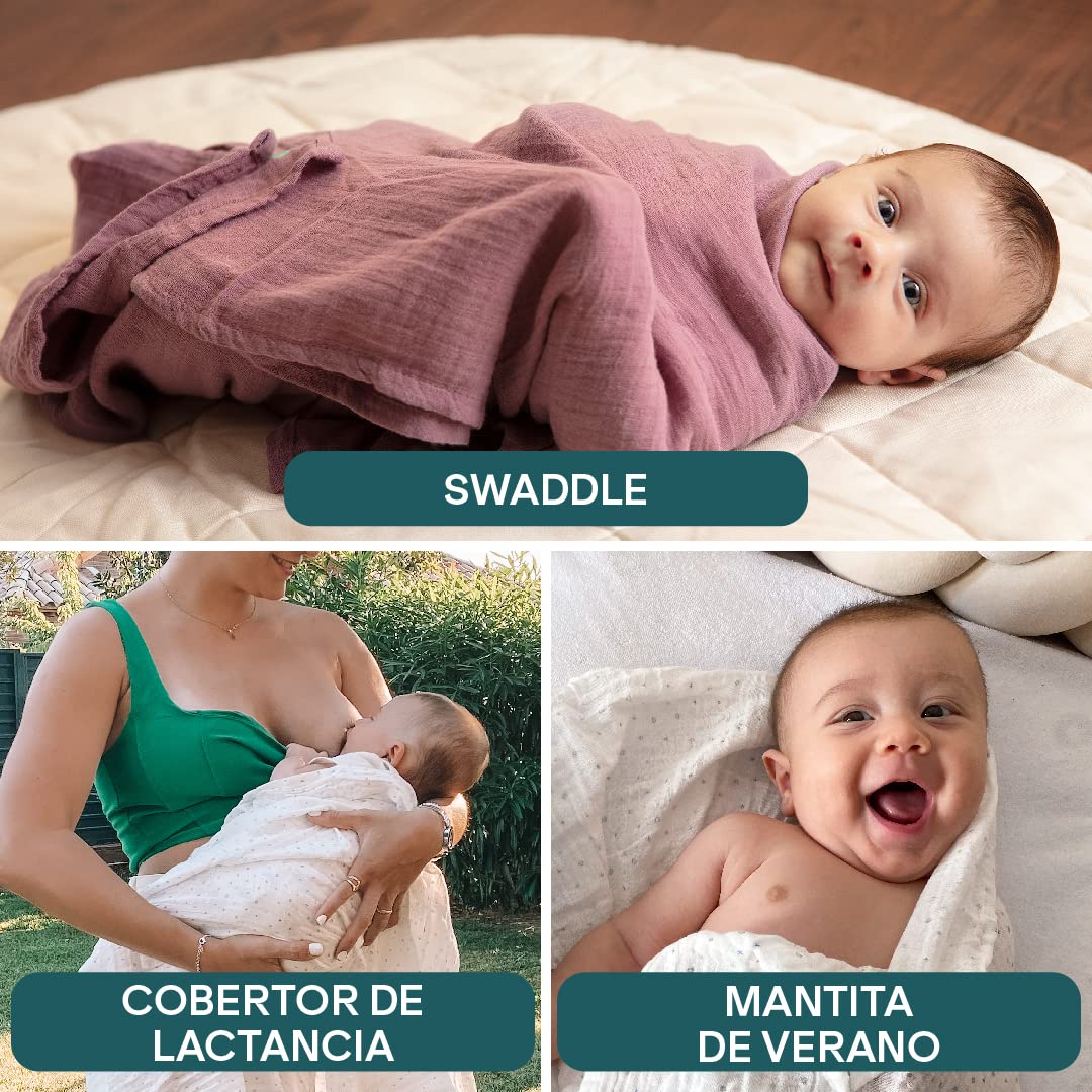 KOALA BABYCARE - Muselinas Bebe Algodon 120x120 - Paquete con 2 Unidades - Muselinas Grandes de algodón y como arrullo para recién Nacidos bebés