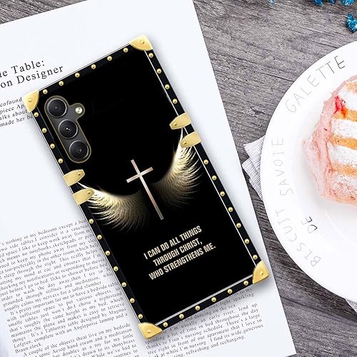 Miniatura 5 de DJSOK Funda compatible con funda para Samsung Galaxy A14 5G, J Bible Cross Wing Galaxy A14 5G, funda cuadrada de lujo, TPU suave brillante, a prueba