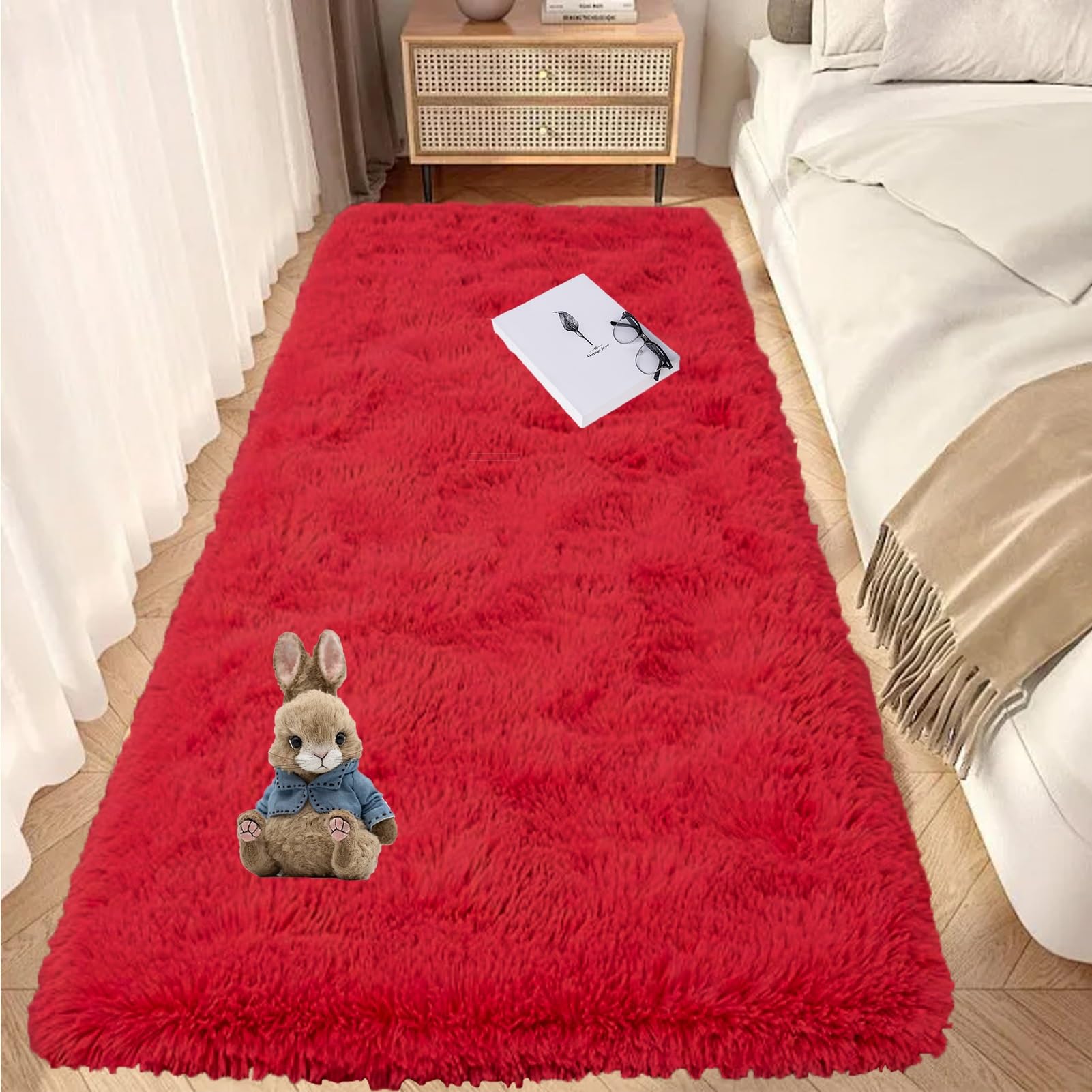 Tapis doux salon 190x240 cm rouge antidérapant pour chambre