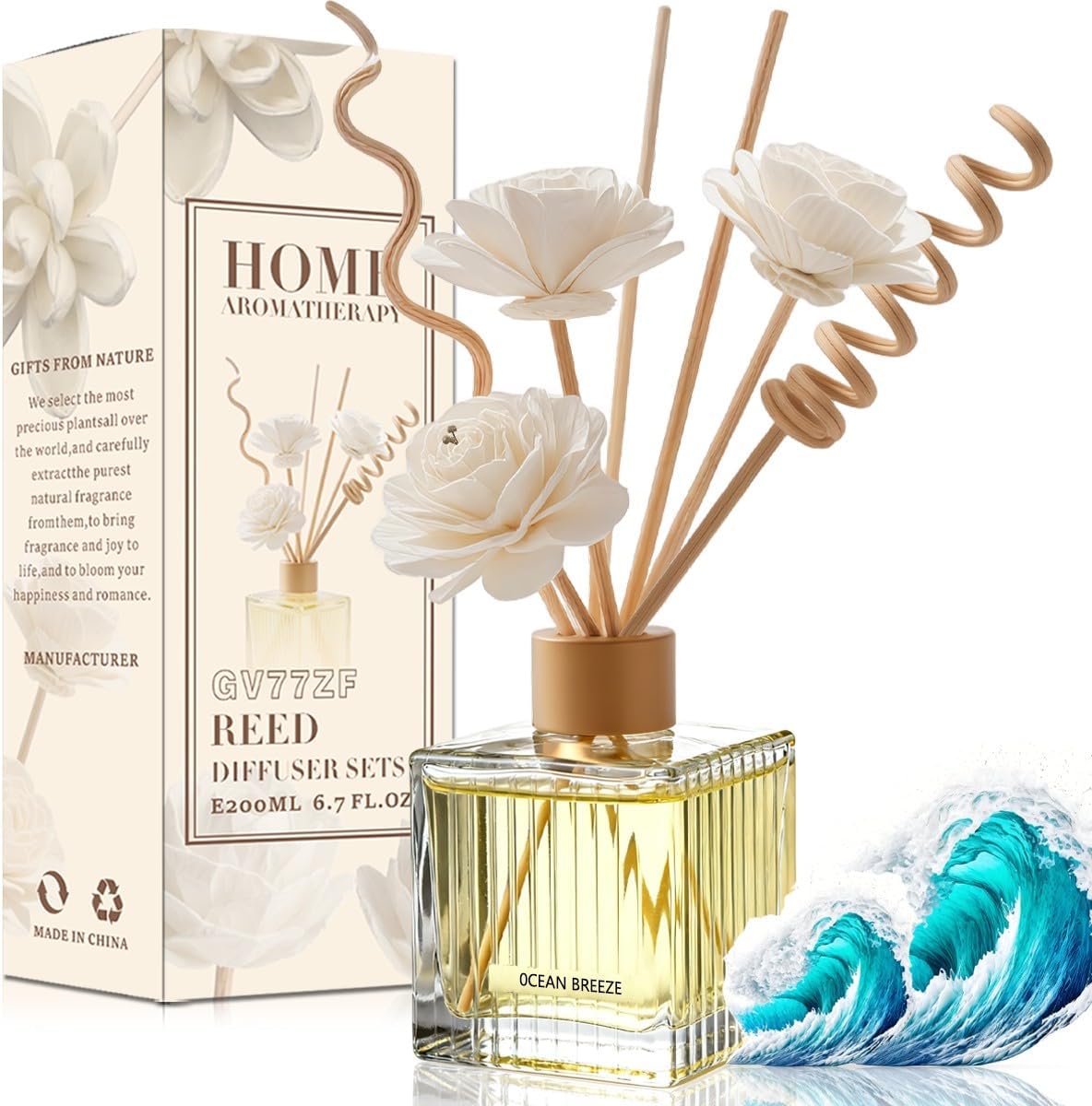 Ocean Breeze & Peppermint Eucalyptus Premium Reed Diffuser Duo - 2×200ml Glass Bottles with Natural Rattan Sticks & Dried Flowers | Fresh & Invigorating Home Fragrance Set for Living Room, Office, Bed