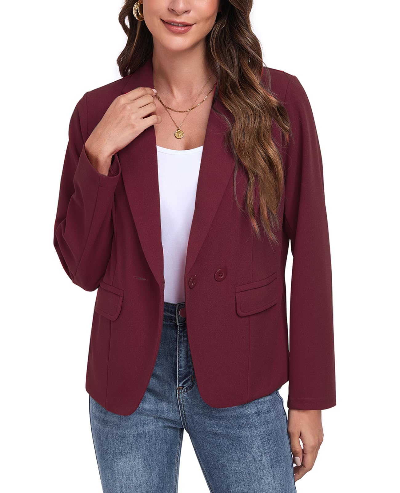 Damen-Blazer, lässig, langärmelig, Revers, Knopf, Arbeit, Büro, Blazer mit Taschen, 2025, S-2XL