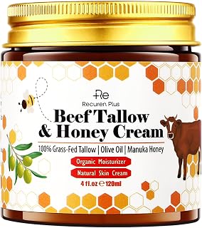 Beef Whipped Tallow & Honey Cream: Deeply Hydrating Nourishing & Soothing for face Soft 4OZ