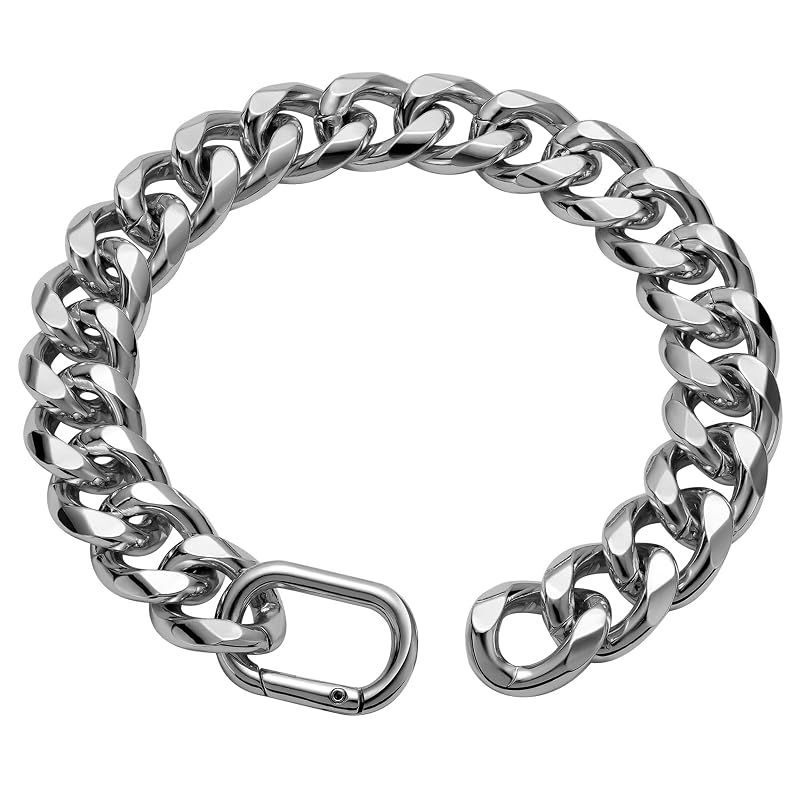 Coleira de corrente Cuban Link de metal prateado para cães WOOFUU, 66,04 cm