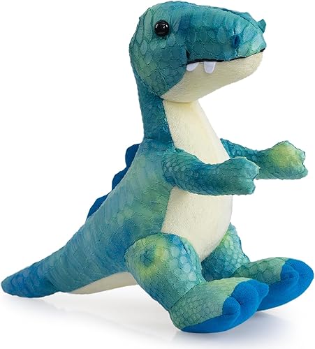 HollyHOME Juguete de dinosaurio T-Rex de peluche con escamas texturizadas suaves y realistas, lindo regalo de dinosaurio para niños, azul y blanco,