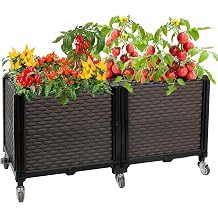 EasyVibe Raised Plant Box with Wheels 80L x 40W x 40Hcm, Raised Beds for Gardening Self Watering, Durable Metal Lockable Casters, Rectangular Garden Planter Perfect for Garden Patio Balcony Deck
