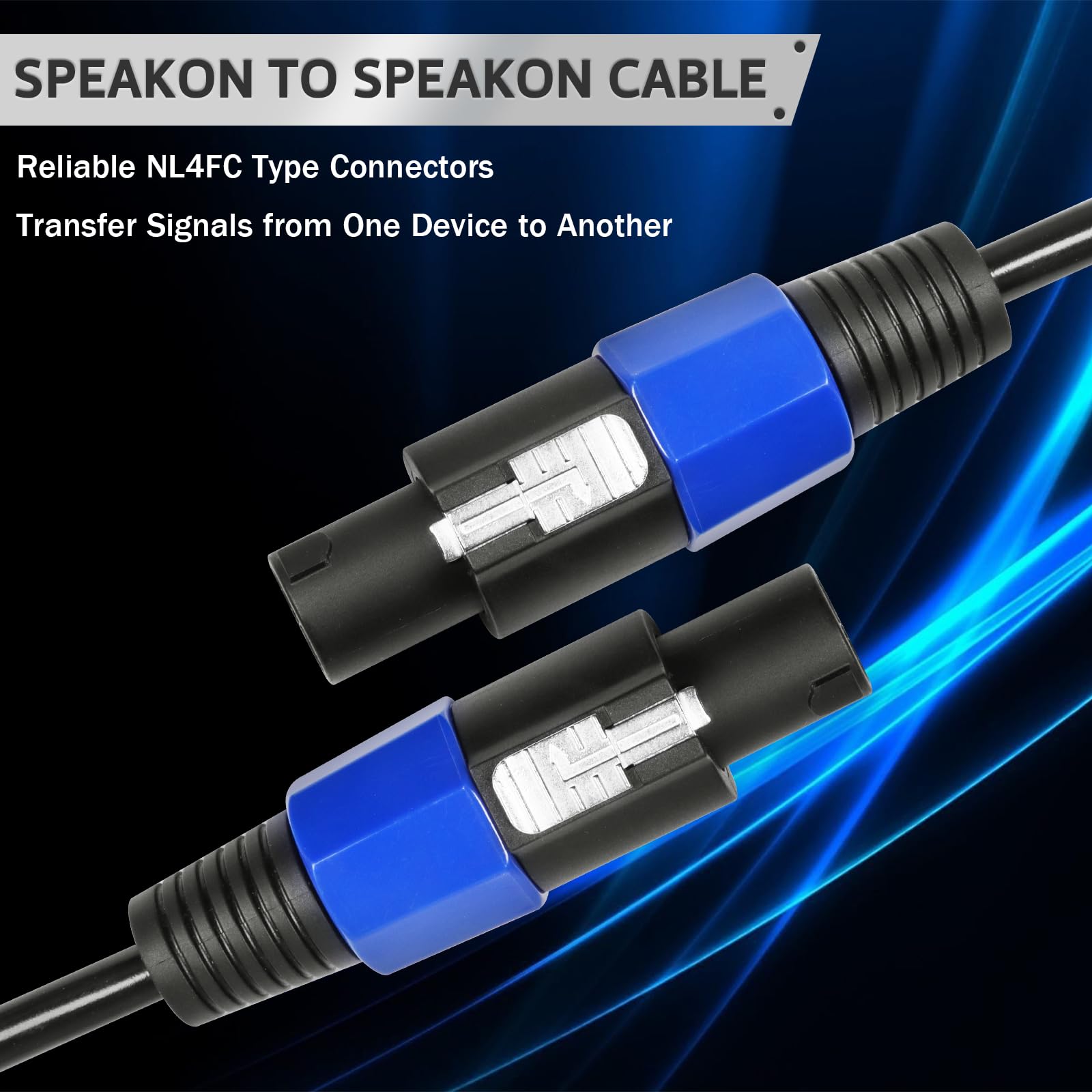 SUNNAREPOON 50 Feet Pro Speakon Cables with Twist Lock, NL4FC Type Speak-ON Cable, 2 Conductor Wiring for Pro PA Amplifier, Mixer, Studio (50ft., 1-Pack)