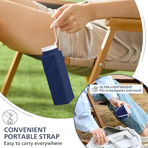 Vista 98 de Botellas de agua plegables de silicona de 20.6 onzas, plegables, a prueba de fugas, sin BPA, reutilizables, ligeras, portátiles, botellas de agua