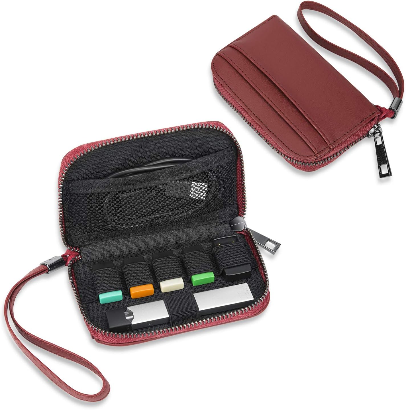 SummerPlus Carrying Case Compatible with JUUL, Waterproof PU Leather Travel Storage case for Your Pocket or Bag (Device not Included) (PU-Wine Red)