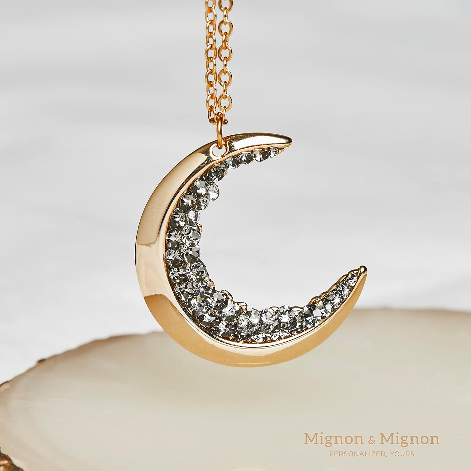 MignonandMignon Dainty Crystal Jewelry Gold Crescent Moon Necklace Black Diamond Graduation Gift for Her Celestial Halloween Anniversary - ZCMN - Image 2