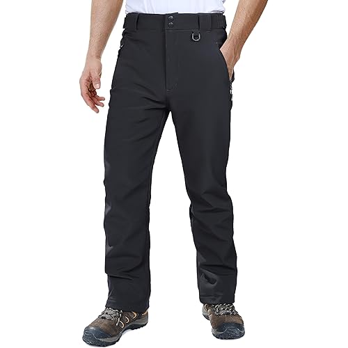 Outdoor Ventures Men's Lite Waterproof Windproof Fleece Lined Warm Hiking Ski Snow Pants Expandable-Waist