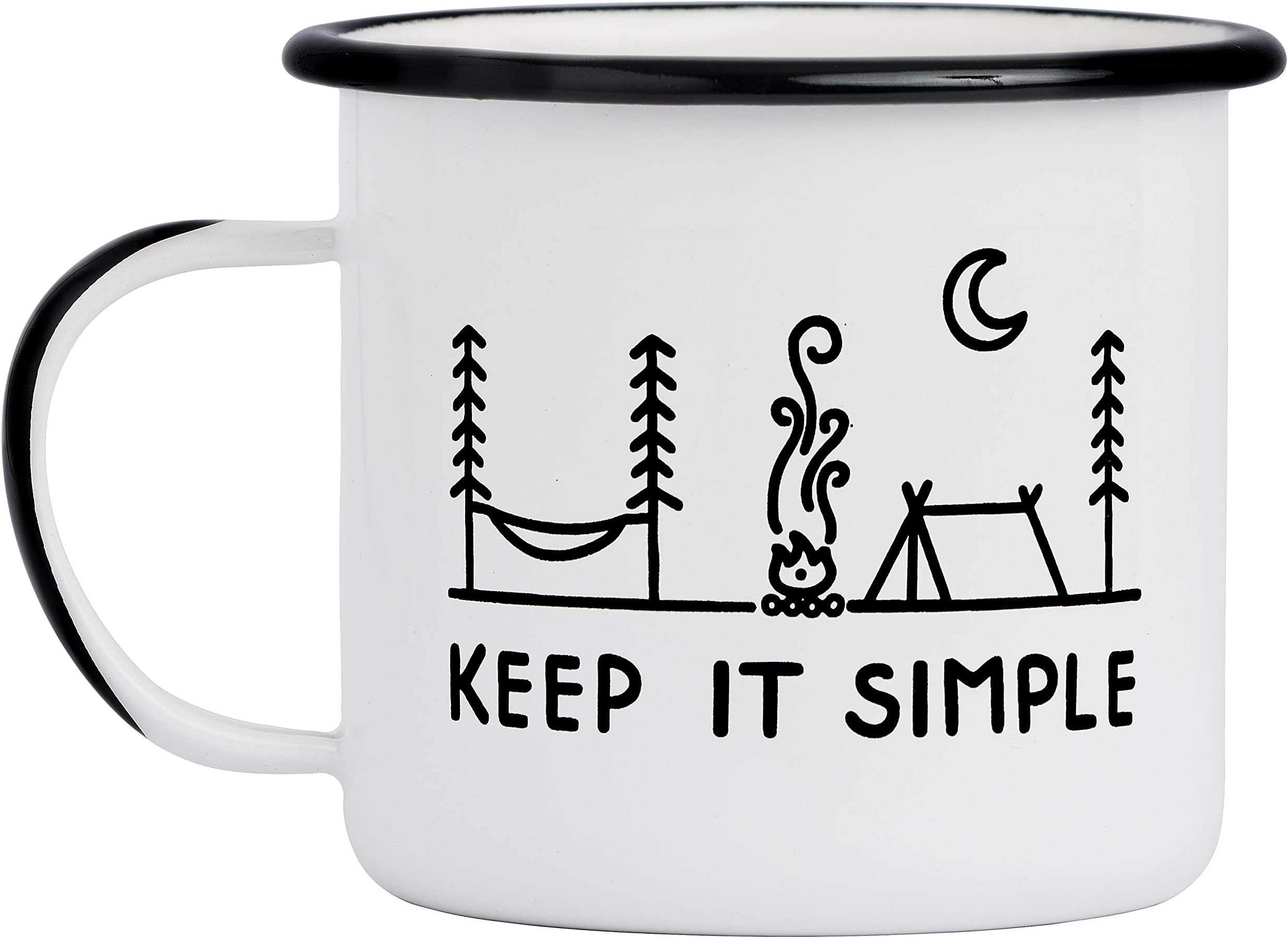 Camp Noggin | Keep It Simple | Enamel Camping Coffee Mug (15 Ounces) | Large Size | Perfect for Coffee, Tea, Beer, Wine, Oatmeal, or Soup