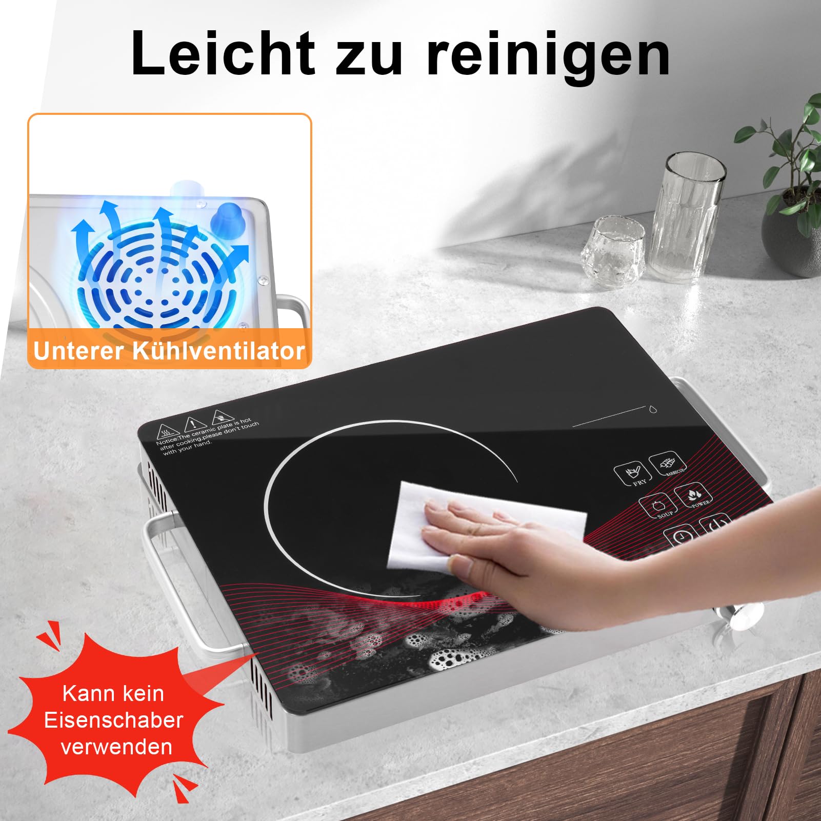 Glaskeramikkochfeld Infrarot Keramik-Herdplatte 3500W 220V Tragbare Einzelkochplatte Touch-Steuerung Timer