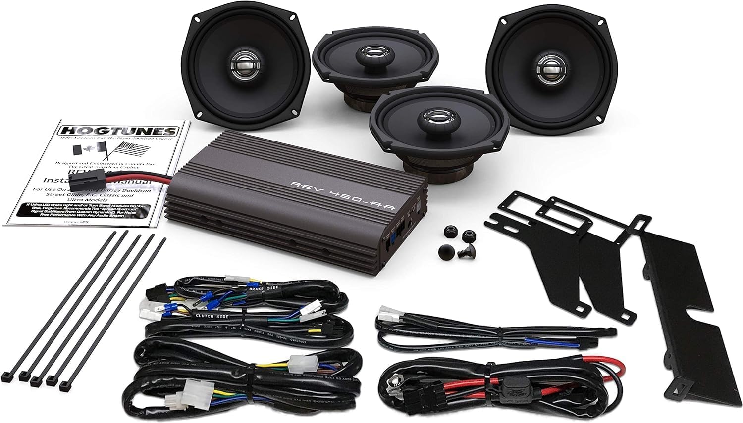 REV 450U KIT-AA with 200 Watts RMS 4 Channel Amplifier, 5.25" Front & 5.25" Rear Speakers (4 Pack), Fits 1998-2013 Harley-Davidson Motorcycles