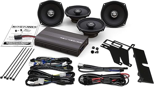 Hogtunes REV 450U KIT-AA con amplificador de 4 canales RMS de 200 vatios, altavoces delanteros de 5.25 pulgadas y traseros de 5.25 pulgadas (paquete
