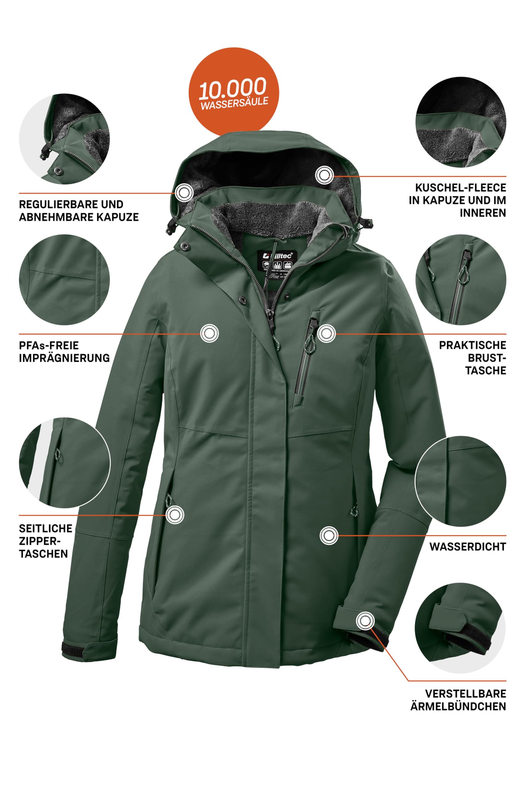 killtec Mujer Chaqueta funcional/chaqueta de invierno con capucha con cremallera KOW 140 WMN JCKT, grüngrau, 36, 37411-000