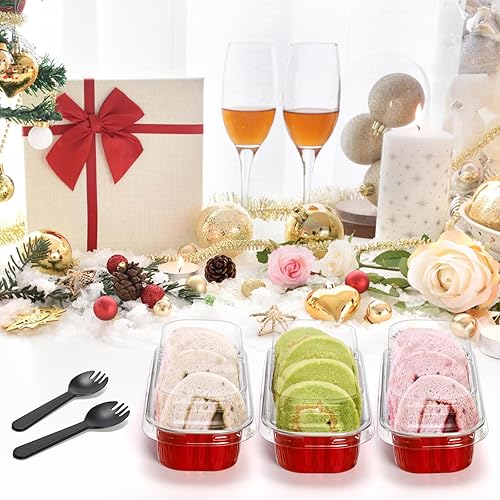 Miniatura 6 de Frcctre Paquete de 100 mini moldes de aluminio para pan, 6.8 onzas desechables de aluminio para hornear con 100 tapas y cucharas, moldes para