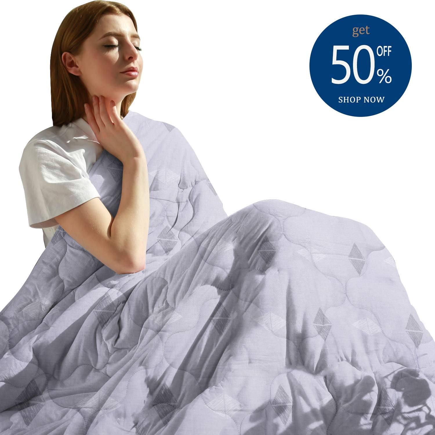 MAXIJIN Weighted Blanket 15 lbs for Adult - 100% Breathable Cotton Pattern Printed Heavy Blankets Twin Size (48"x72" 15lbs, Printed Gray)