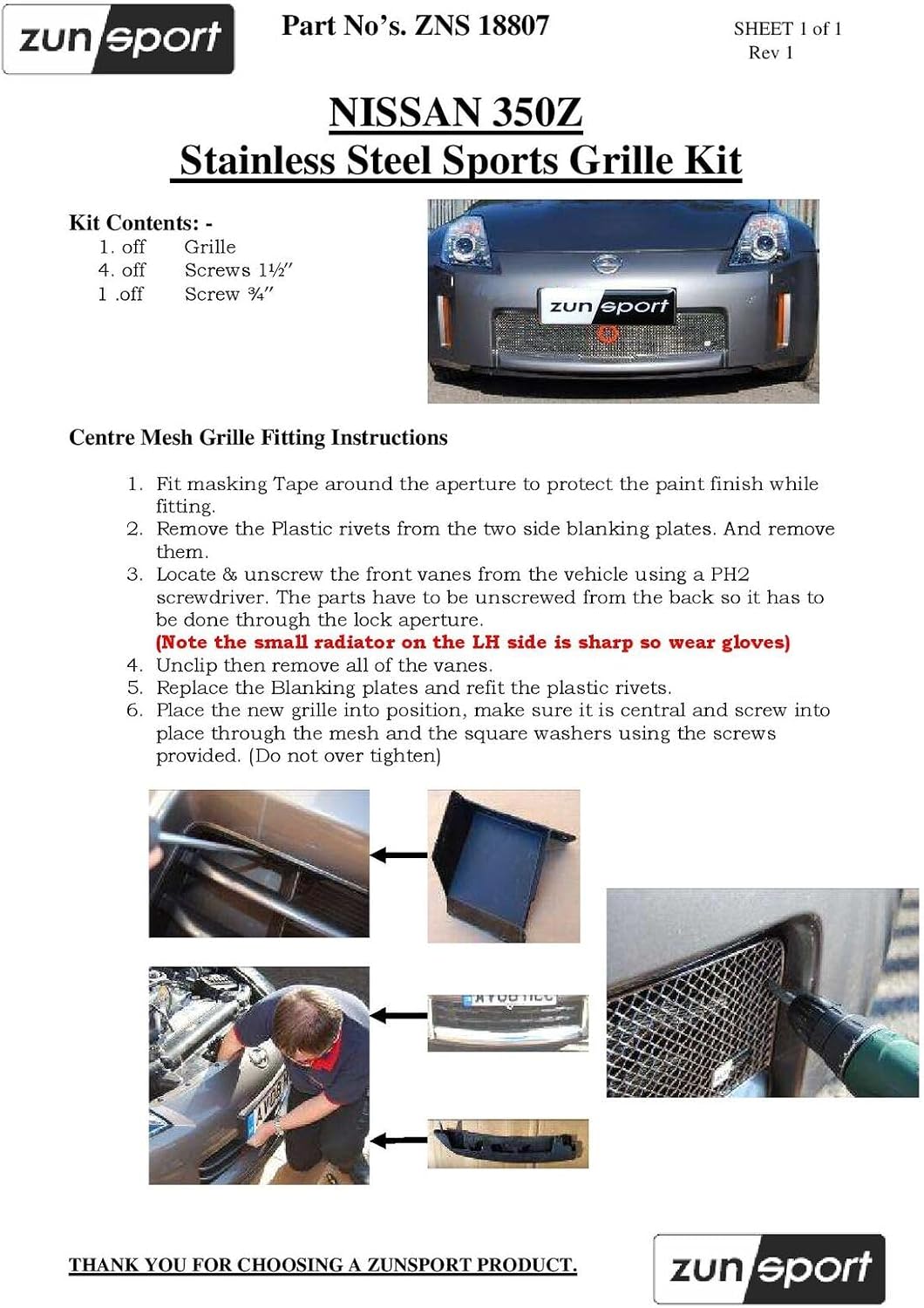 Zunsport Compatible With Nissan 350Z - Silver finish (2007-2009)