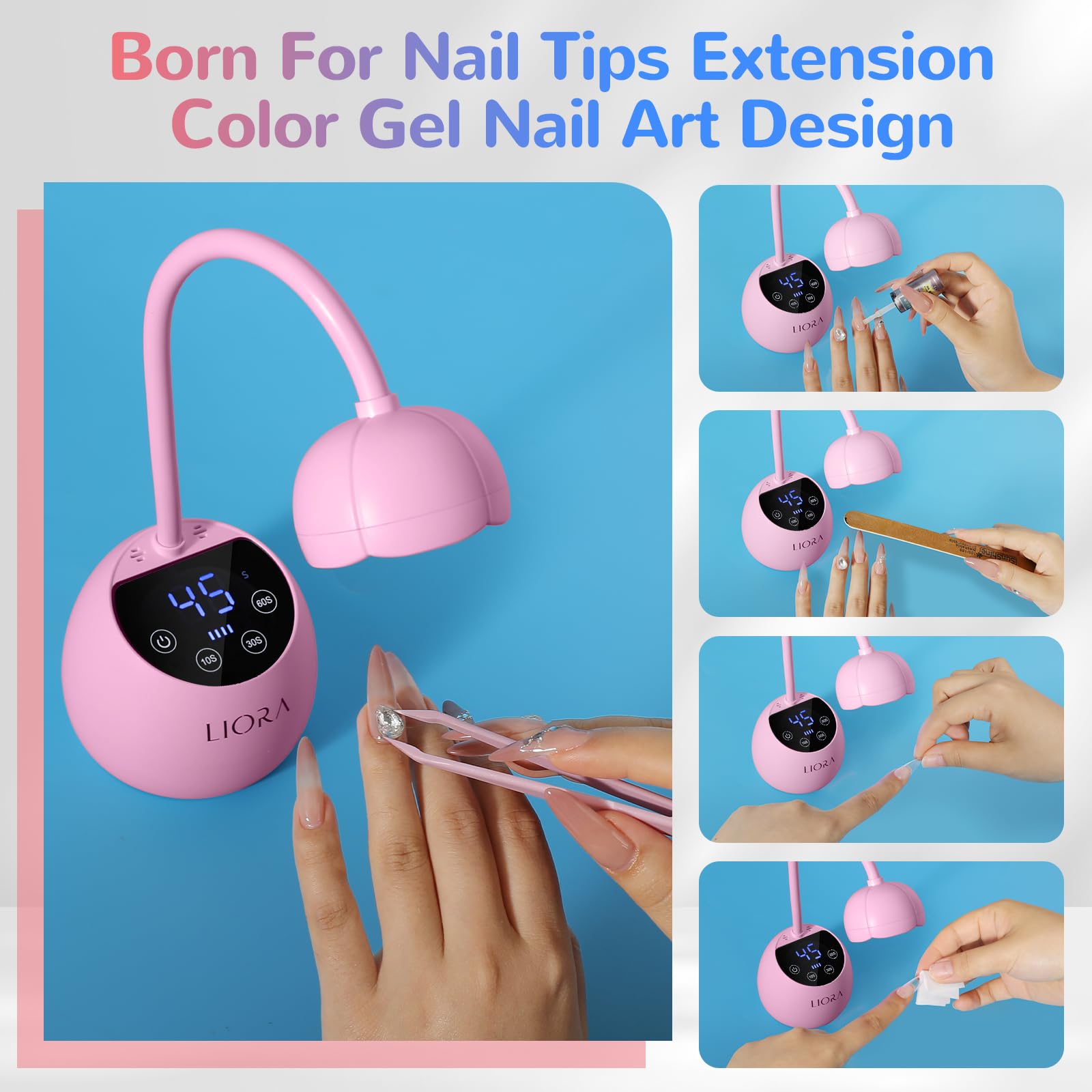 Lámpara de uñas LED UV, luz de uñas de cuello de cisne, secador de uñas recargable USB inalámbrico de 24 W con 4 temporizadores y sensor inteligente, luz de esmalte de gel de secado rápido para 6