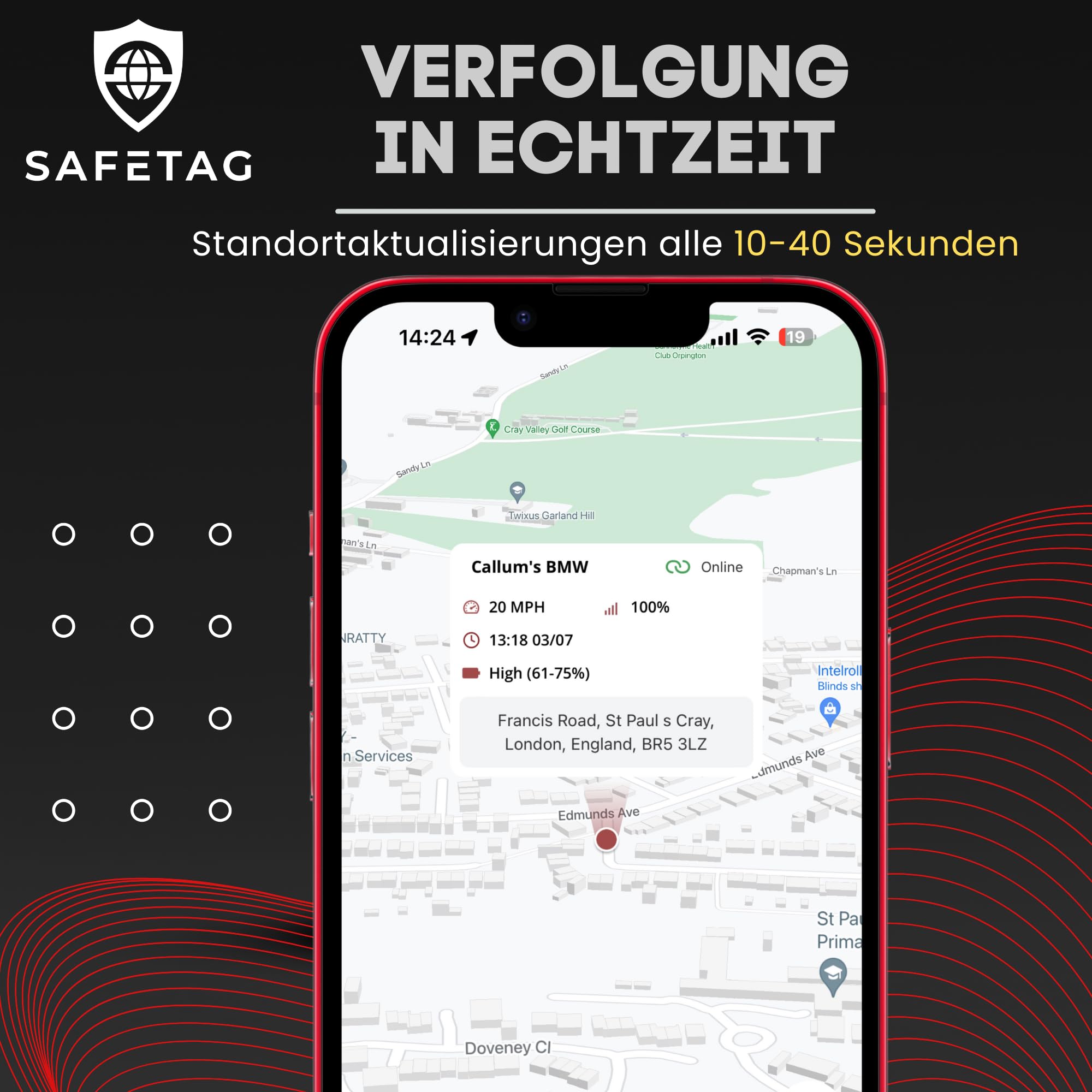 SafeTag Mini 4G – Mini wiederaufladbarer 4G LTE GPS-Tracker, Auto, Motorrad usw. 34–205 Länder, Echtzeit-Tracking, 7-tägige kostenlose Testversion – SIM inklusive, 12 Monate Garantie