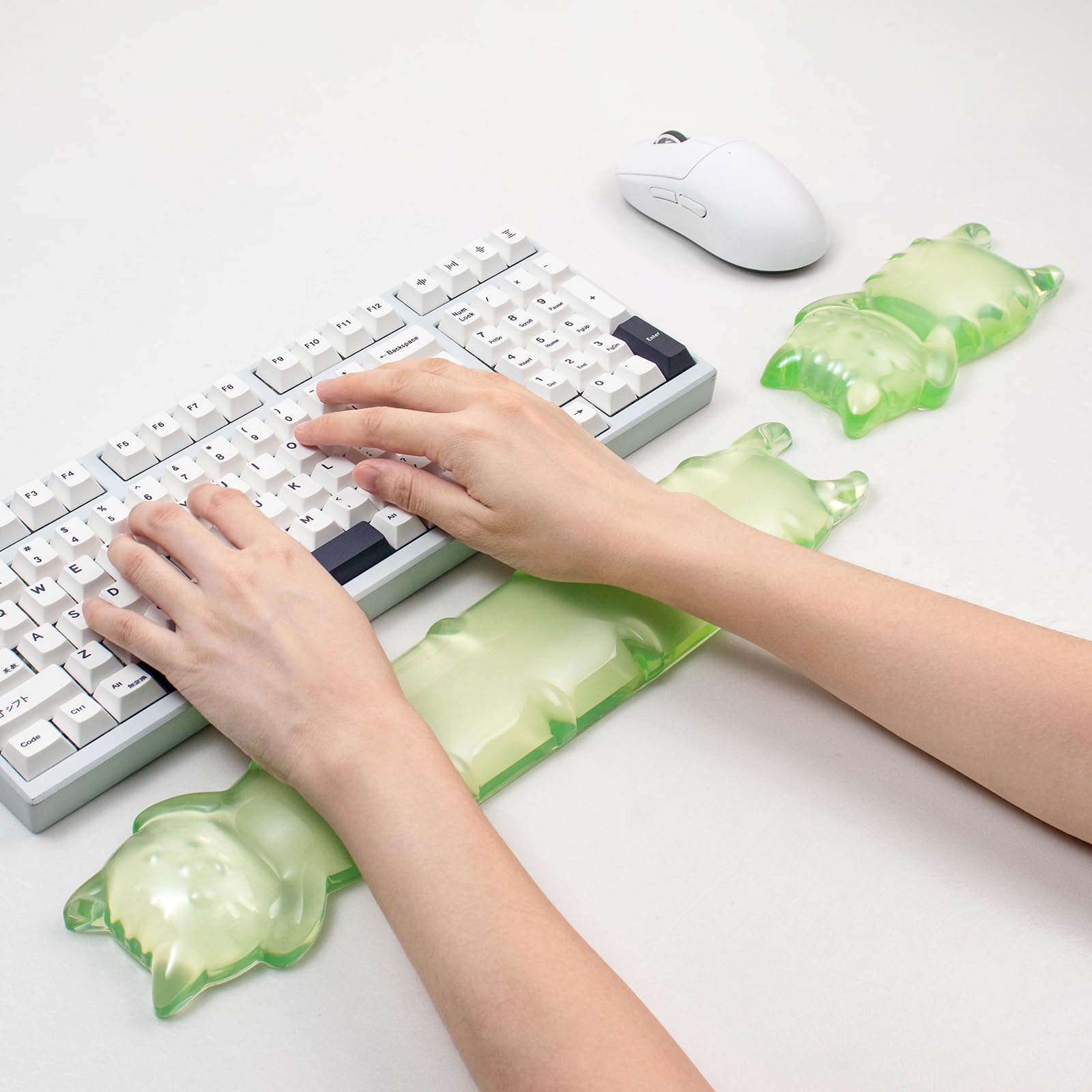 Juego de reposamuñecas de gel para teclado y ratón, reposamuñecas de gato transparente verde