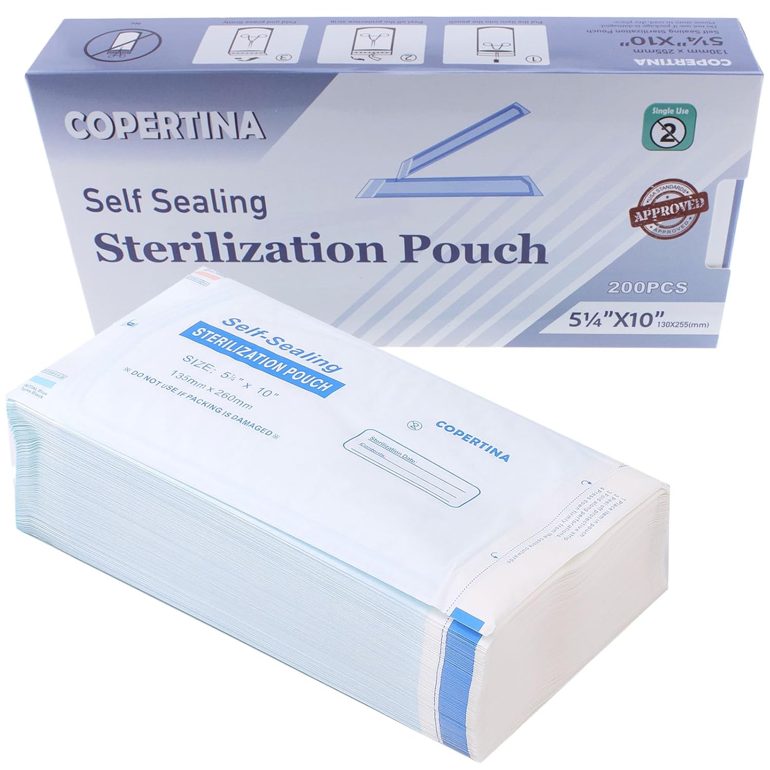 2000 PCs COPERTINA Self Seal Sterilization Pouches 5.25" X 10" by Omnia ONE | Dual Indicators, Secure Seal  Sterile, Tear-Resistant, Easy to Use  Ideal for Dental and Medical Instruments