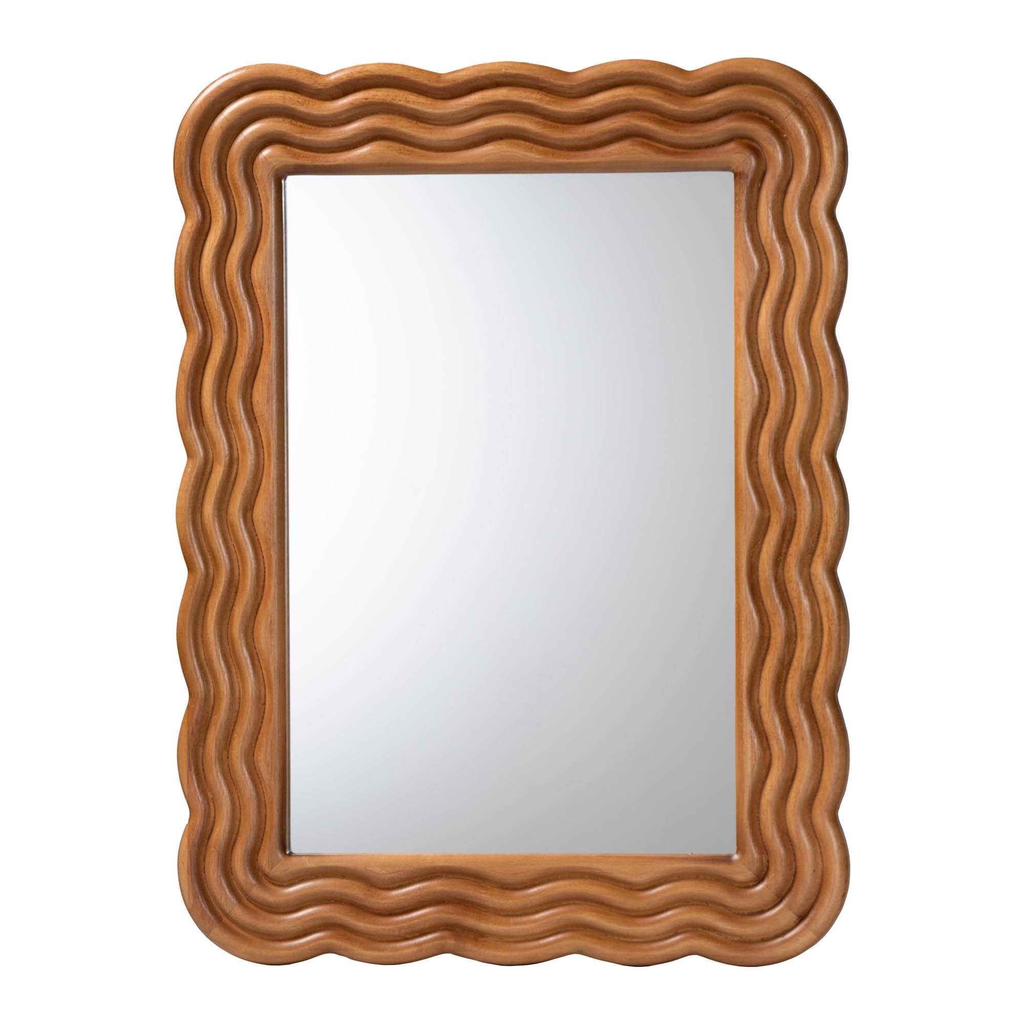 Baxton StudioAcantha Scallop-Framed Accent Mirror, Walnut Brown