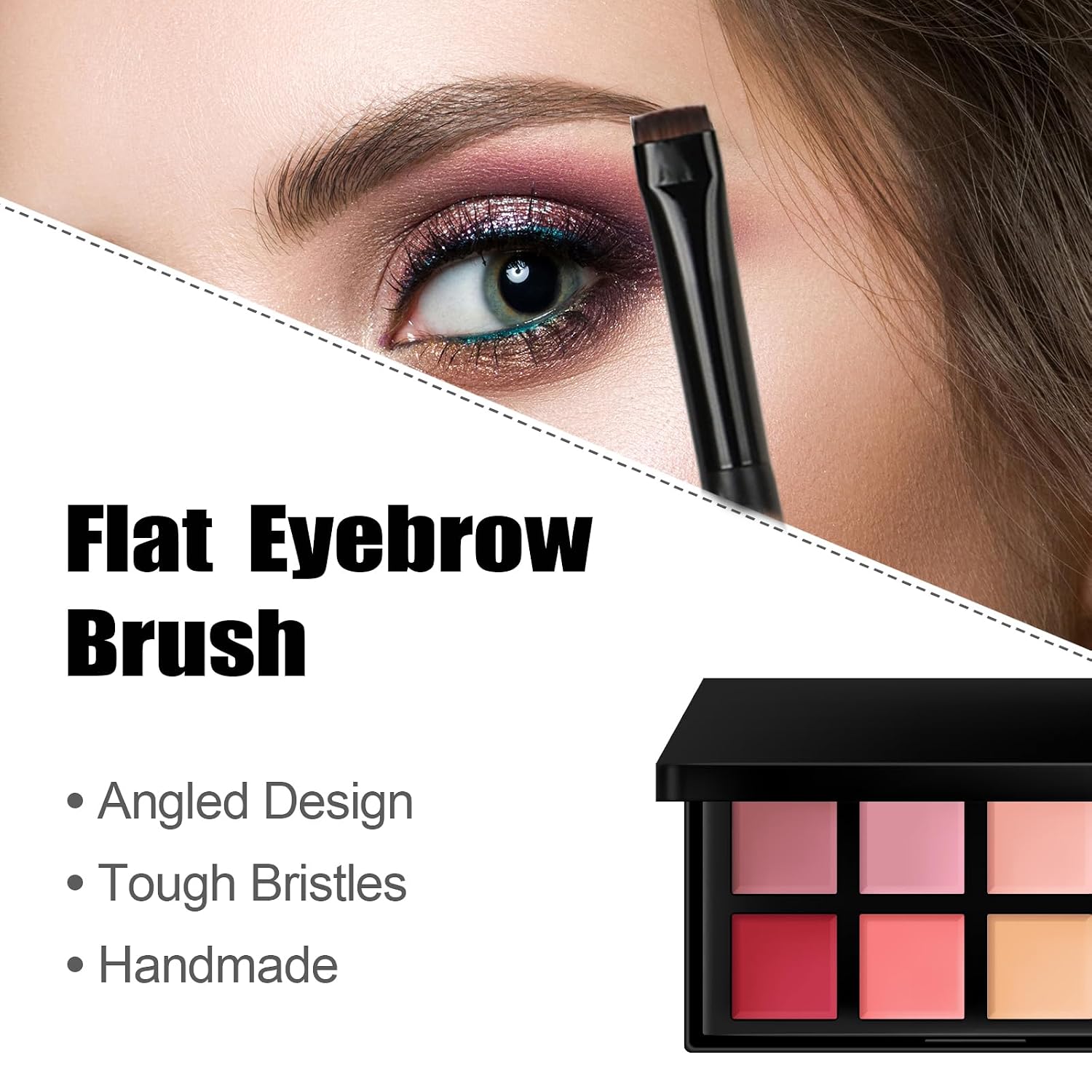 Flat Eyeliner Brush, Flat Eyebrow Brush For Grooming Eye Makeup Tool for Brows, Sharp Eye Liner, Defining Shaping Eyebrows, Cover Blemishes & Concealer with Liquid, Gel, & Powder