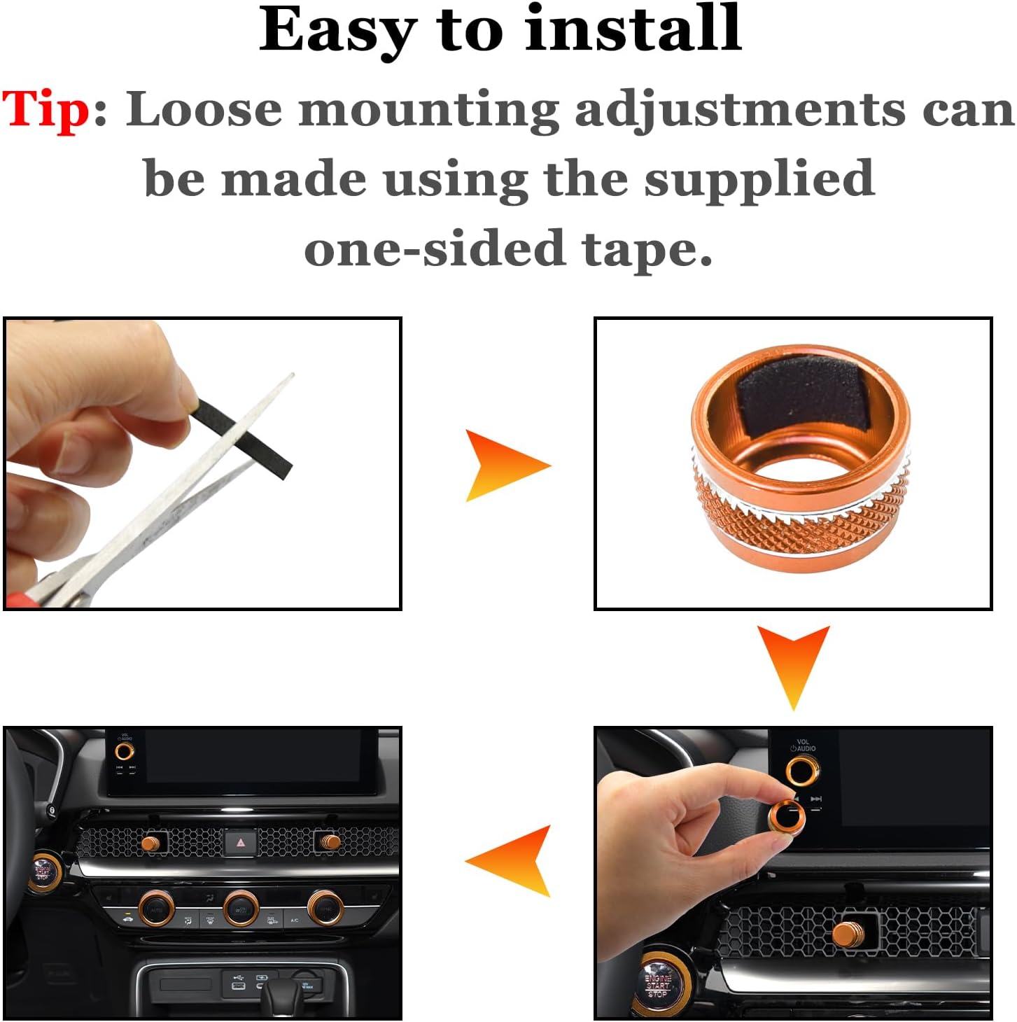 Air Conditioning Vent Knob Cover for Honda Civic Accessories 2022-2024 2025 2026, for CRV 2023-2025 2026 Start Stop Push Button Ring, Vent Lever Trim, AC Switch/Volume Knob Cover (9pcs, Orange)