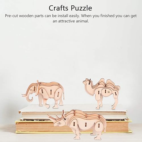Miniatura 3 de NUOBESTY Rompecabezas de animales 3D de madera, kit de construcción de modelos de animales, elefante, camello, rinoceronte, rompecabezas de