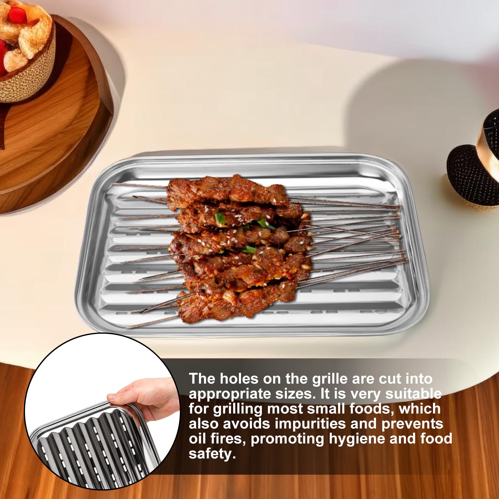 Juego de 2 bandejas para barbacoa con 2 cepillos de silicona, cesta de acero inoxidable para exteriores, bandeja reutilizable para barbacoa, accesorios para verduras, carne, carne, queso y br